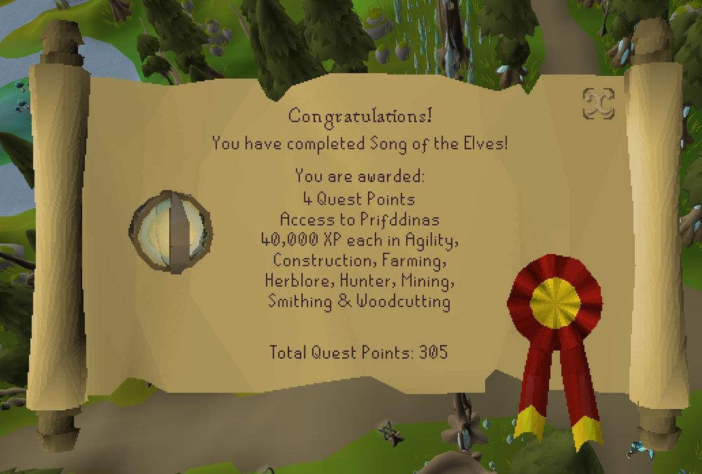 quest completion scroll for song of the elves