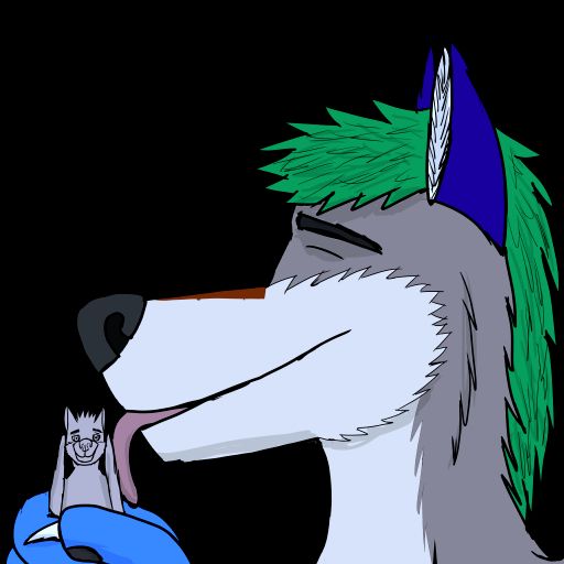 Macro wolf giving a loving lick to a micro.