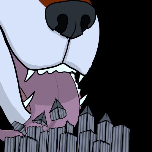 Macro wolf slurping up a city.