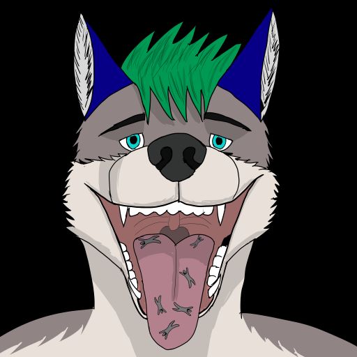The wolf showing off the delicious micros in his maw.