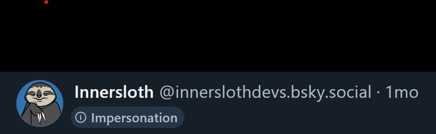 Fake Innersloth account post labeled for "Impersonation".