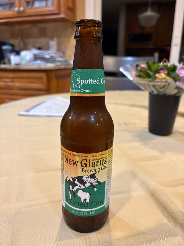A New Glarus Spotted Cow beer
