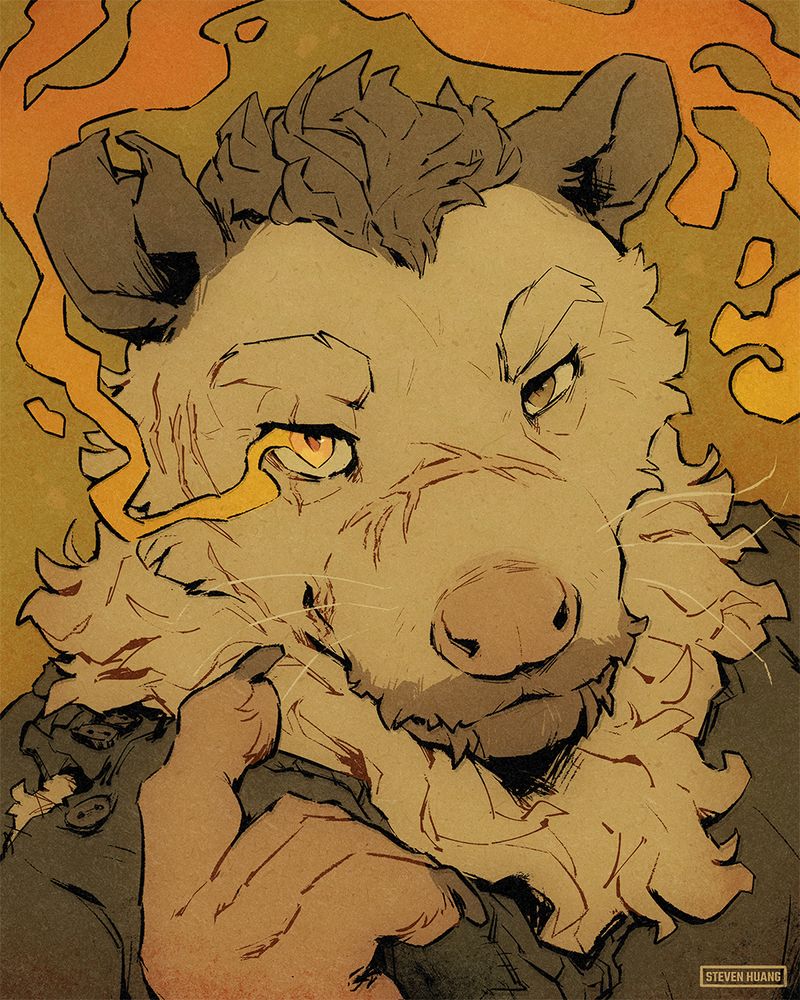An opossum rogue with magical light trailing from his eye.