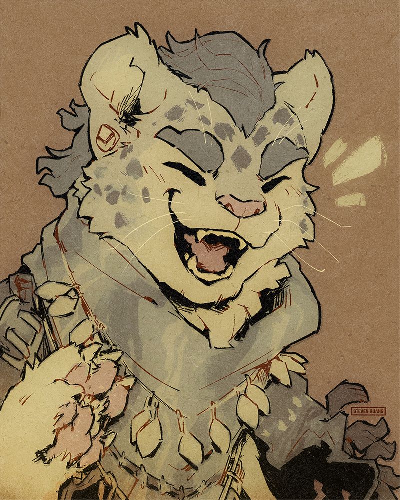 A happy snow leopard character.