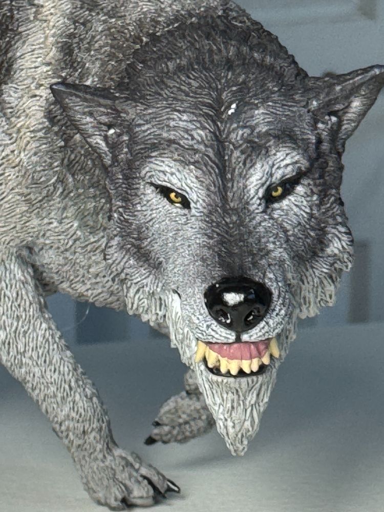 Close up photo of a Dire Wolf collectible figure