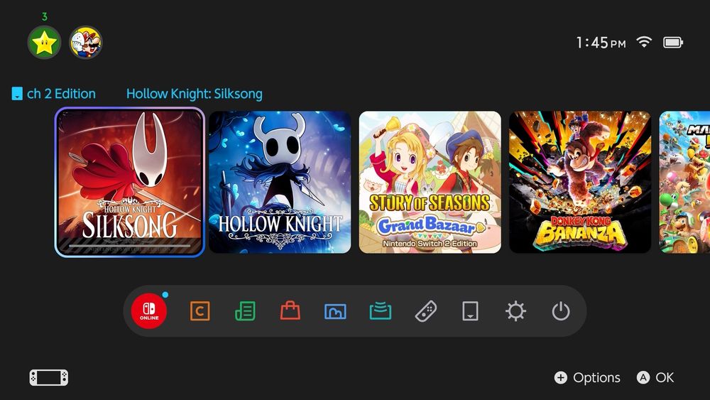 Screenshot of my Switch 2 Home Screen with Hollow Knight Silksong being downloaded.