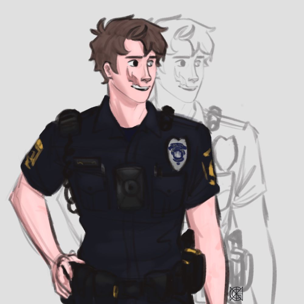 Drawing of my oc, ammon, in his police officer uniform