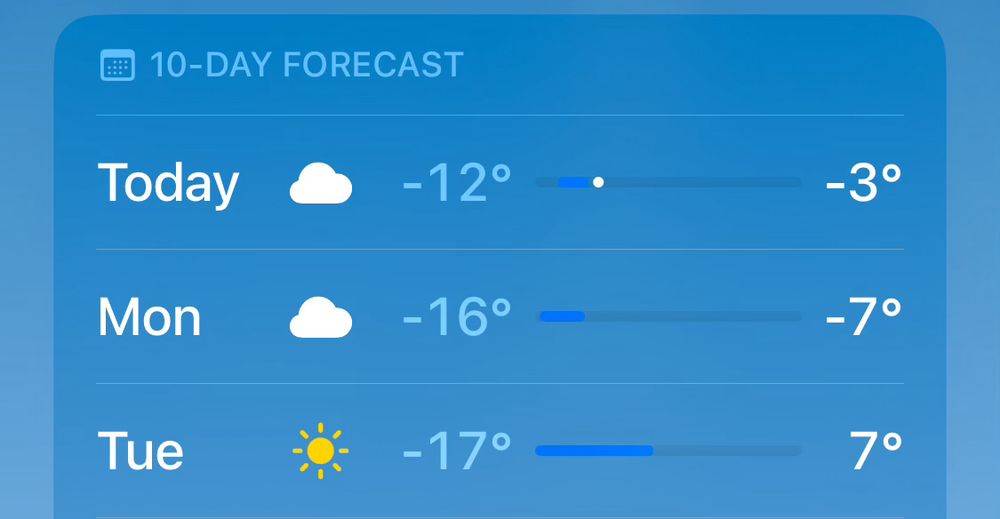 Screenshot of forecast. It’s really very cold in Minnesota in winter. 