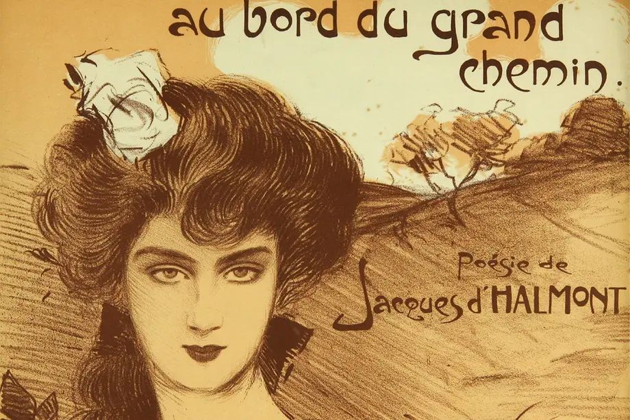Partial cover of the sheet music to Au bord du grand chemin by Jane Vieu.