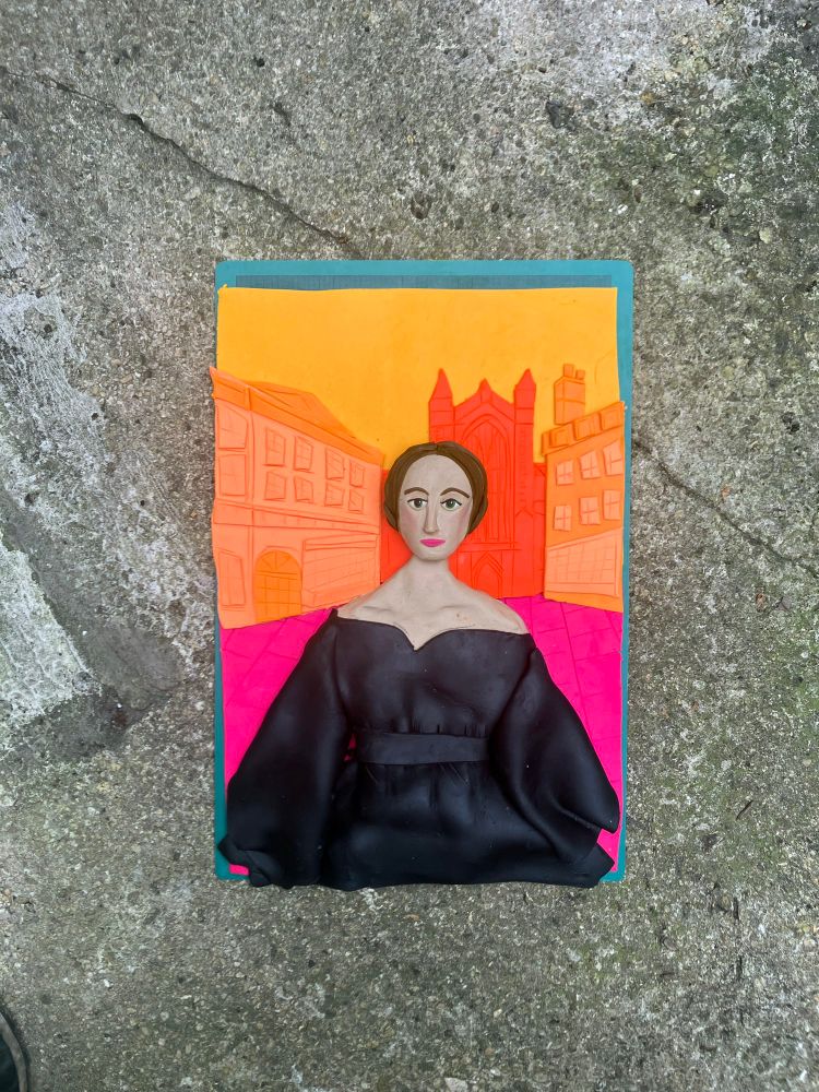 The evolution of a book cover. Artist Eleanor Macnair created a unique illustration for our title ‘Mary Shelley in Bath’, rendering a portrait of Mary in play doh and placing it on a background of the city of #Bath. Mary’s gaze was lifted, engaging directly with the reader… 👀💕📚 #booksky 