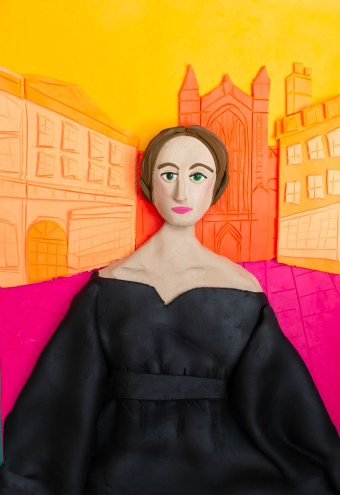 The evolution of a book cover. Artist Eleanor Macnair created a unique illustration for our title ‘Mary Shelley in Bath’, rendering a portrait of Mary in play doh and placing it on a background of the city of #Bath. Mary’s gaze was lifted, engaging directly with the reader… 👀💕📚 #booksky 