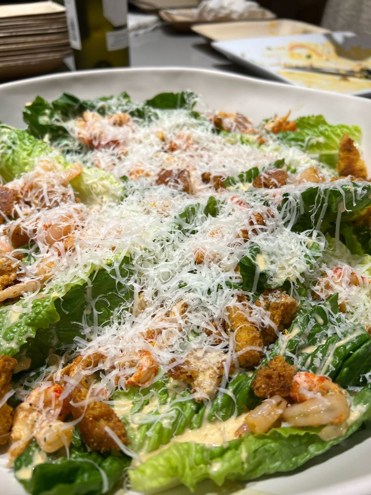 Creole Caesar Salad with Seafood and Cornbread Croutons