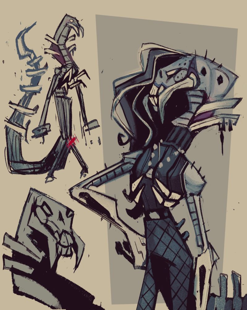 close up on the face of the bug-eel. giant mandible , visible ribcage