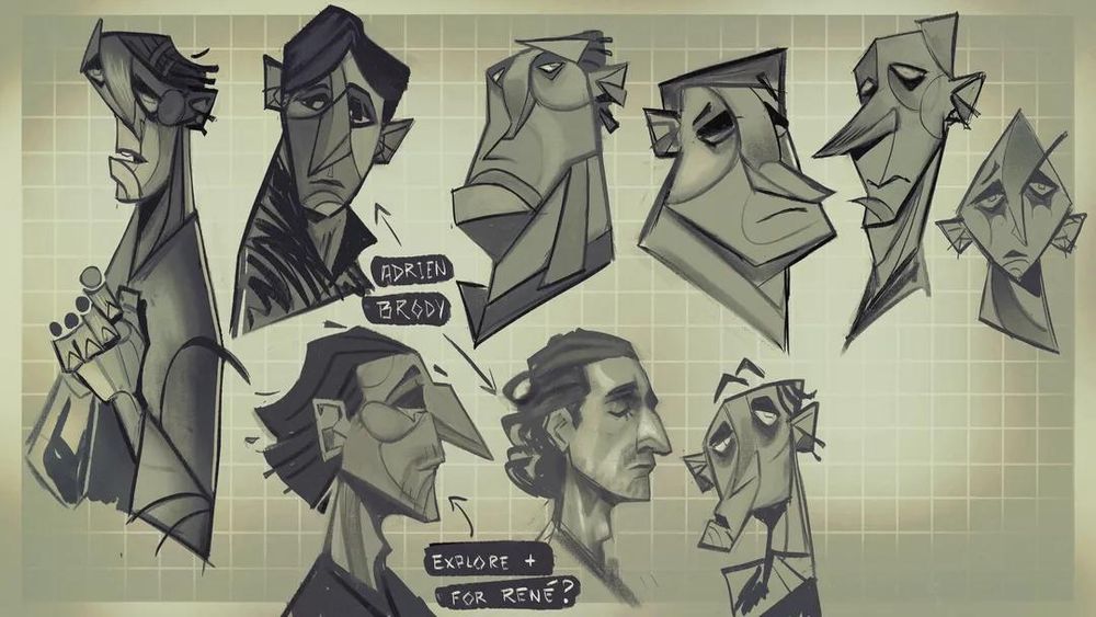 2023. Various faces made in a cubism style with skewed faces