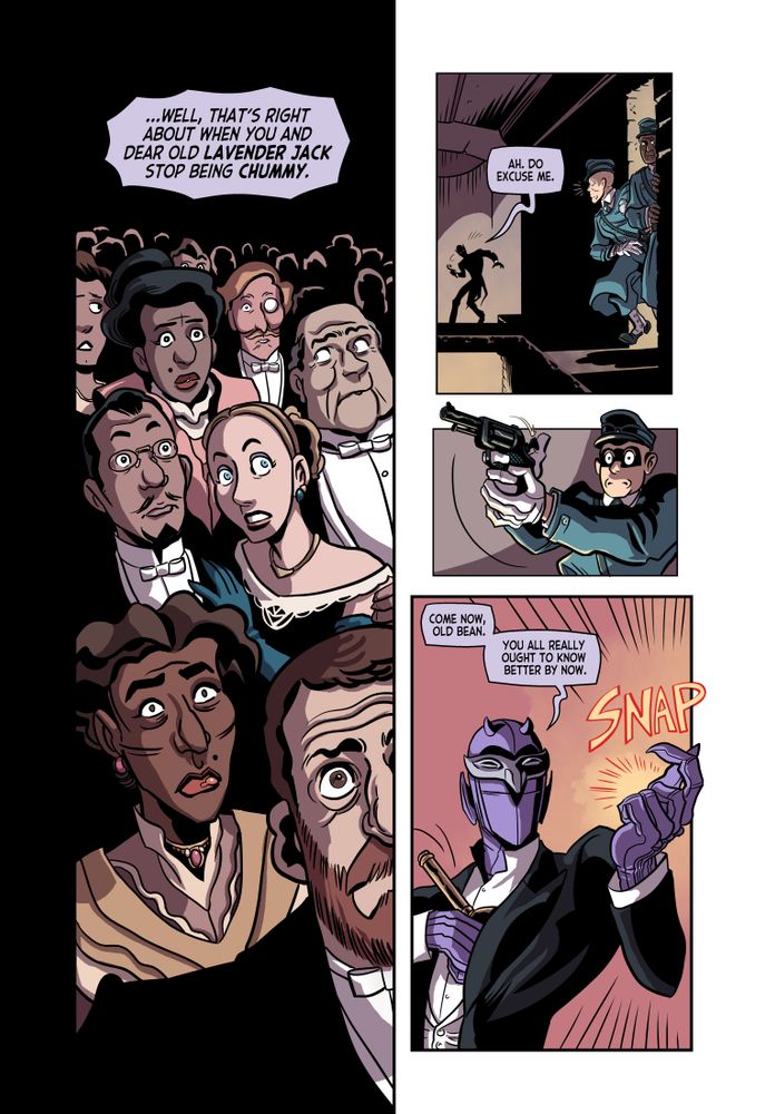 Lavender Jack addresses his perturbed public before turning his attentions to a constable presumptive enough to attempt to arrest him.