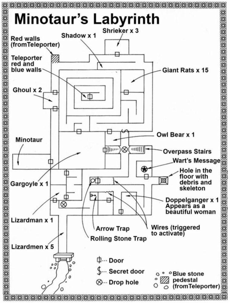 A map of Minotaur's Labyrinth, a maze-like dungeon full of traps and mid-level monsters.