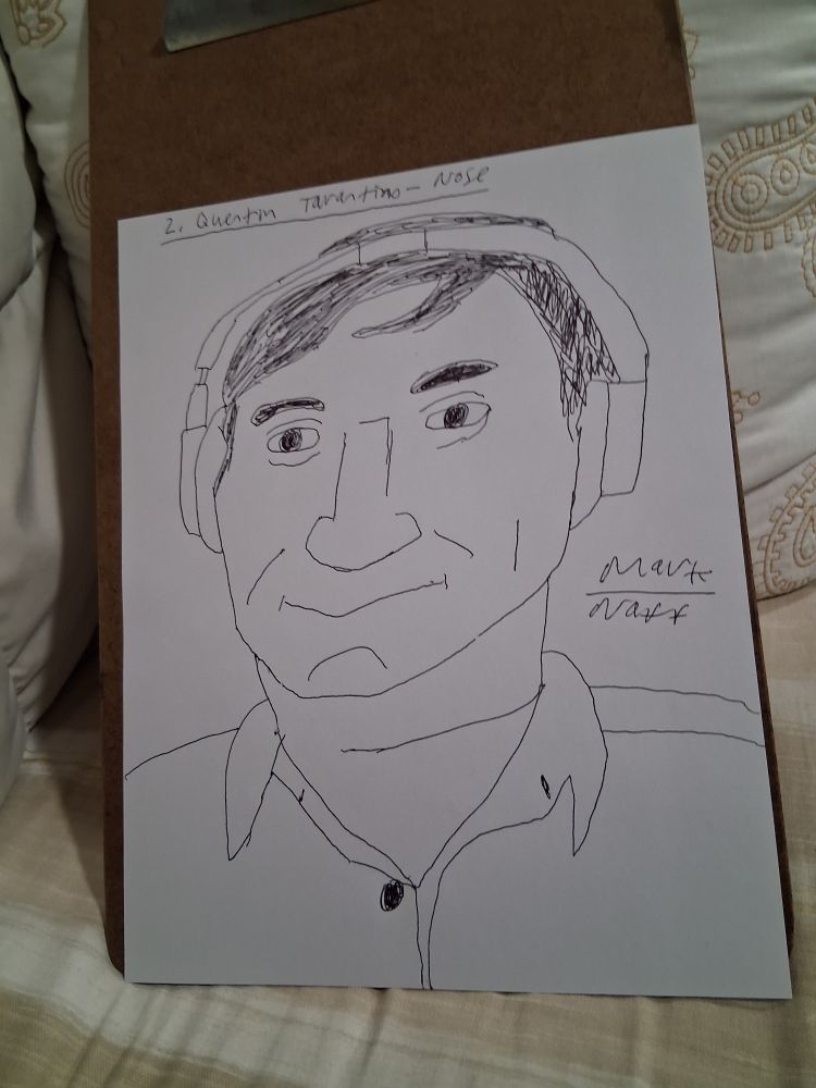 A drawing of Quentin Tarantino that began with the nose.