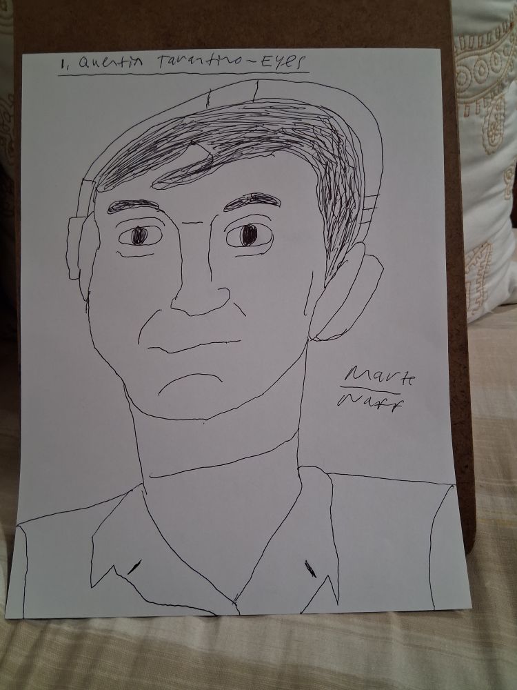 A drawing of Quentin Tarantino that began with the eyes.