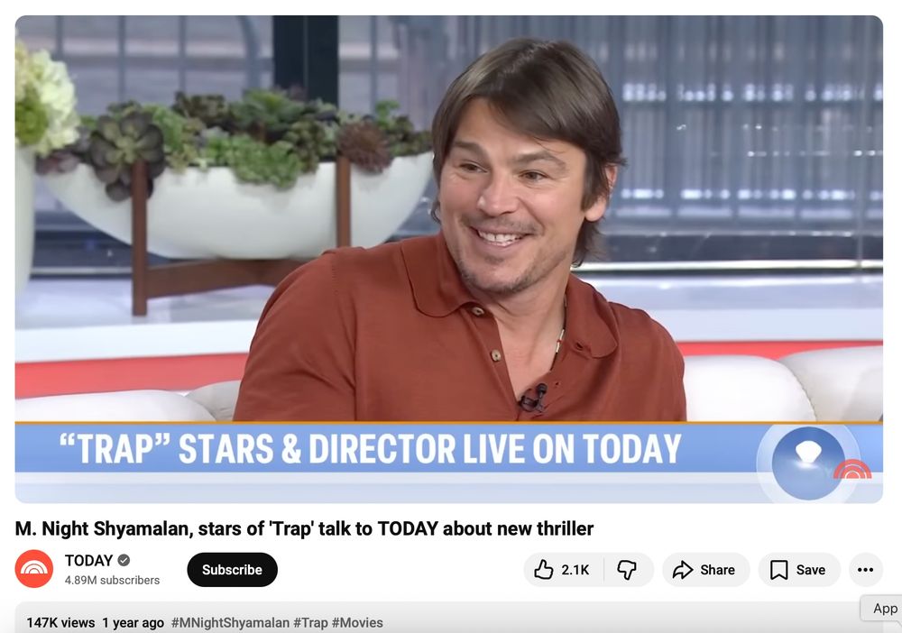 Josh Hartnett in Today show video (M.Night Shyamalan, stars of 'Trap' talk to TODAY about new thriller.