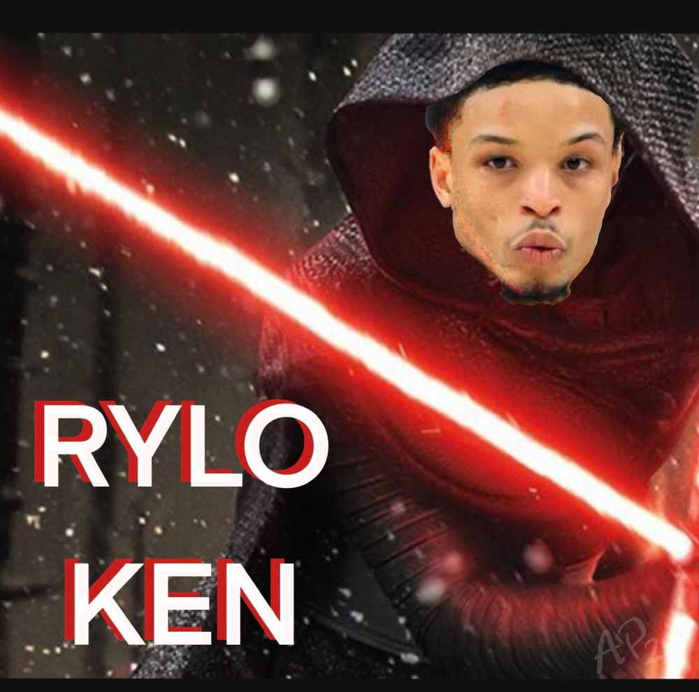 This shit is so dumb. It says Rylo Ken. It’s a dump photoshop of Ryan Rollins onto Kyle Ren from Star Wars