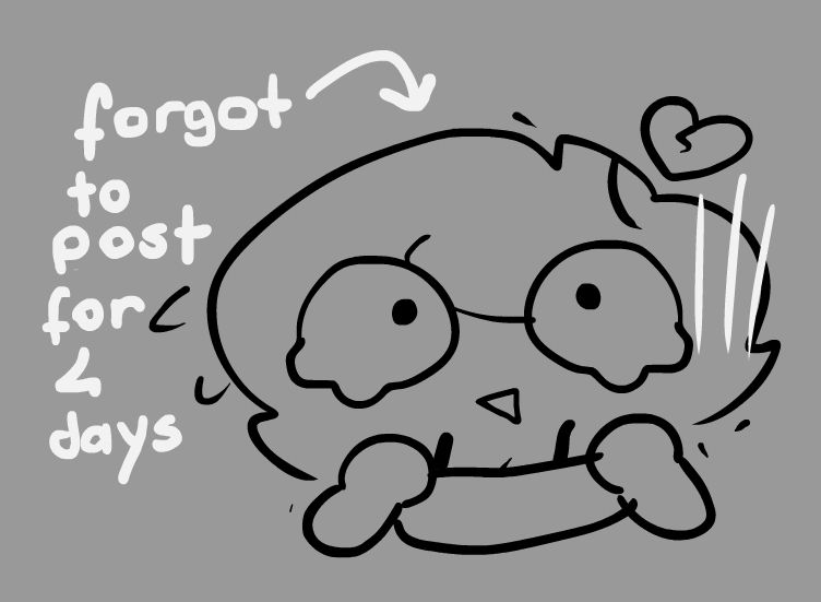 arrow point at a stressed betty, reading "forgot to post for 4 days"