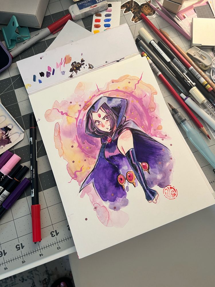 Multimedia painting of Raven from Teen Titans