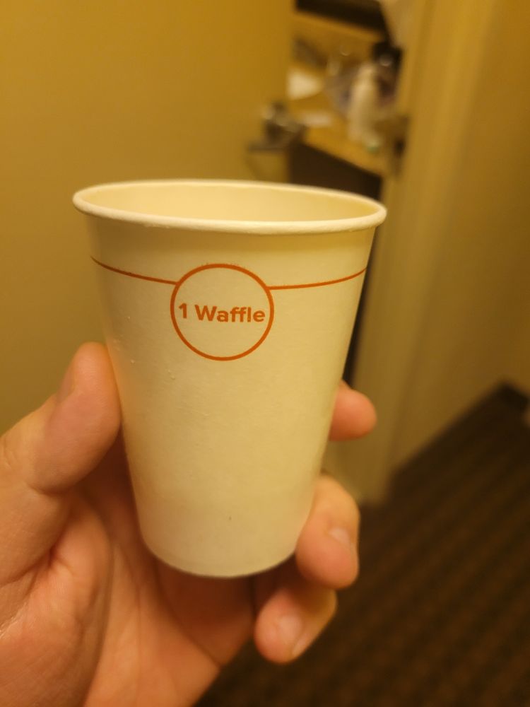 A cup labeled "1 waffle" 
