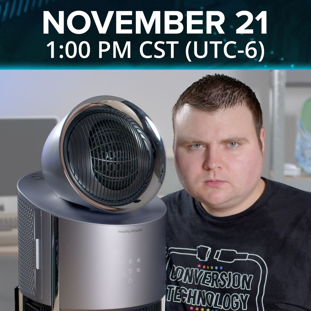 A very damp and disappointed Ken stares at the viewer with a silver, cylindrical-shaped portable air conditioner next to him. Text says November 21, 1:00 PM CST (UTC-6).