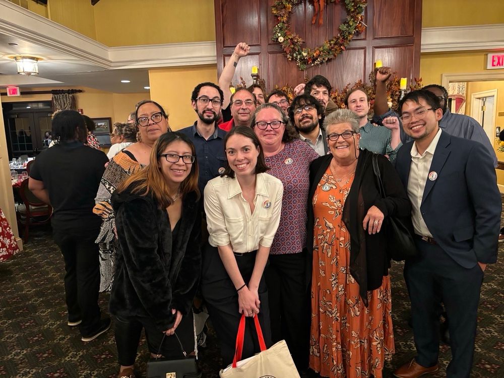I’m in a big group photo with Workers United members and Mid-Hudson Valley DSA members at a Hudson Valley Area Labor Federation dinner in Newburgh.