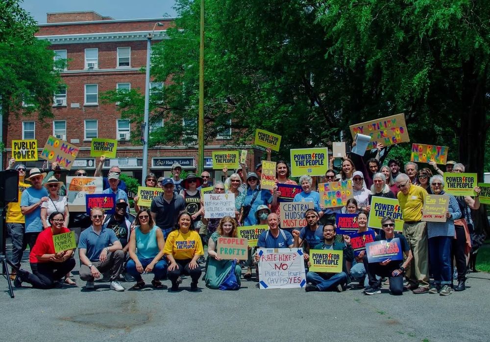 I’m in a large group photo with dozens of people outside in Kingston demanding a public takeover of Central Hudson. Assemblymember Sarahana Shrestha, who introduced the Hudson Valley Power Authority Act, is in the front row.