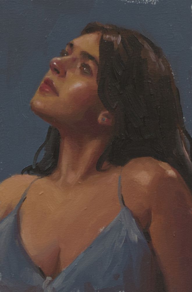 Portrait of a woman in blue oil on panel