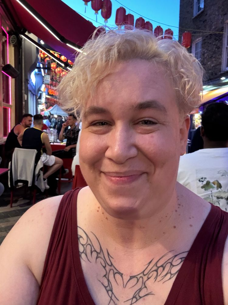 Selfie of me in twilight at a gay bar in Chinatown 