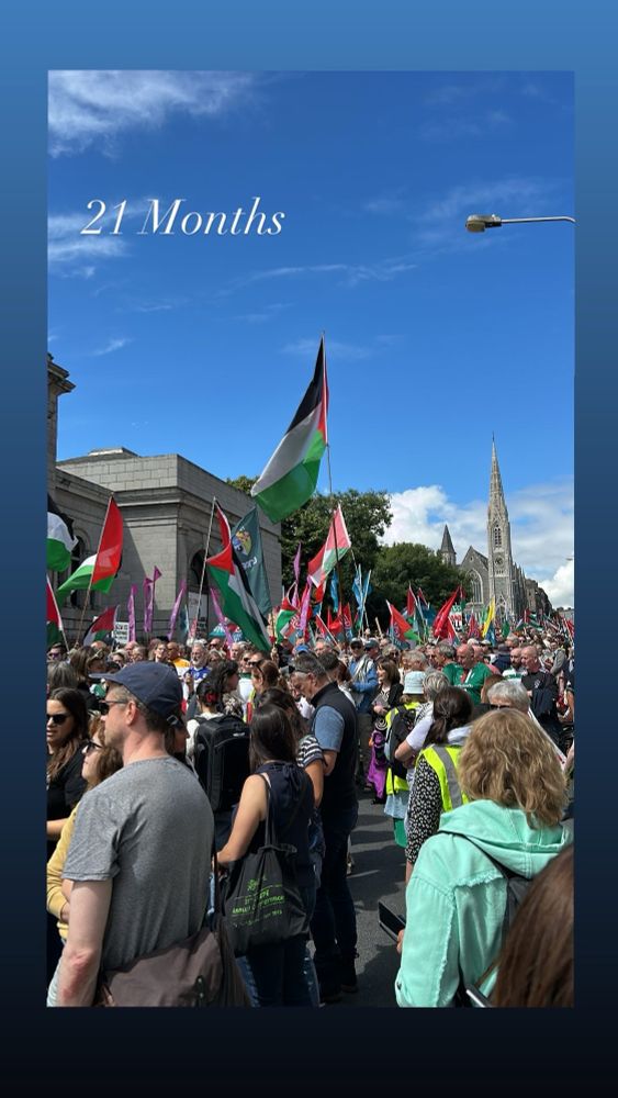 A wide shot of the Dublin Palestine Solidarity March of July 19th 2025.