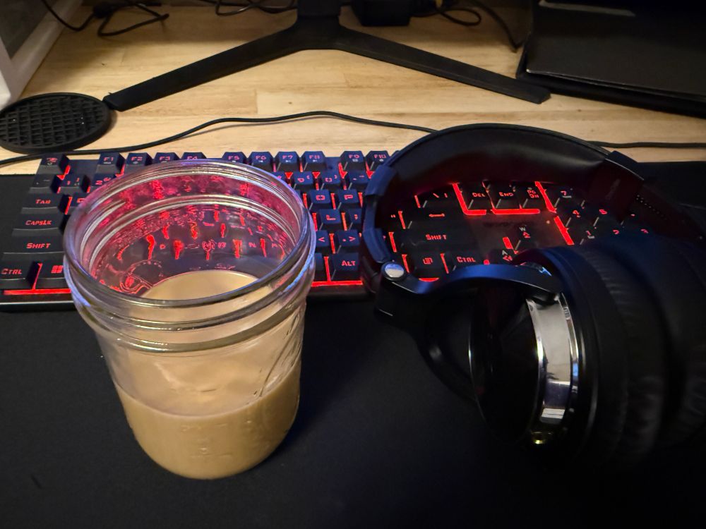 Stars coffee, keyboard, and studio headphones