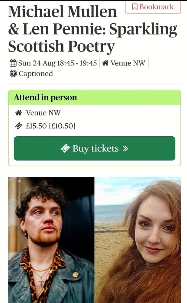 Screenshot of the event listing for Michael mullen and Len pennie 