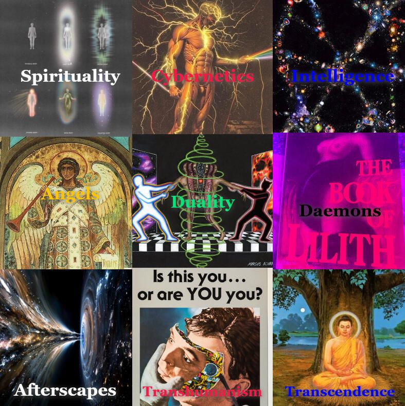 CYBER-SERIAL: POSTMODERN PROMETHEUS — Concept Board: Spirituality - Cybernetics - Intelligence - Angels - Duality - Daemons - Afterscapes - Transhumanism - Transcendence.