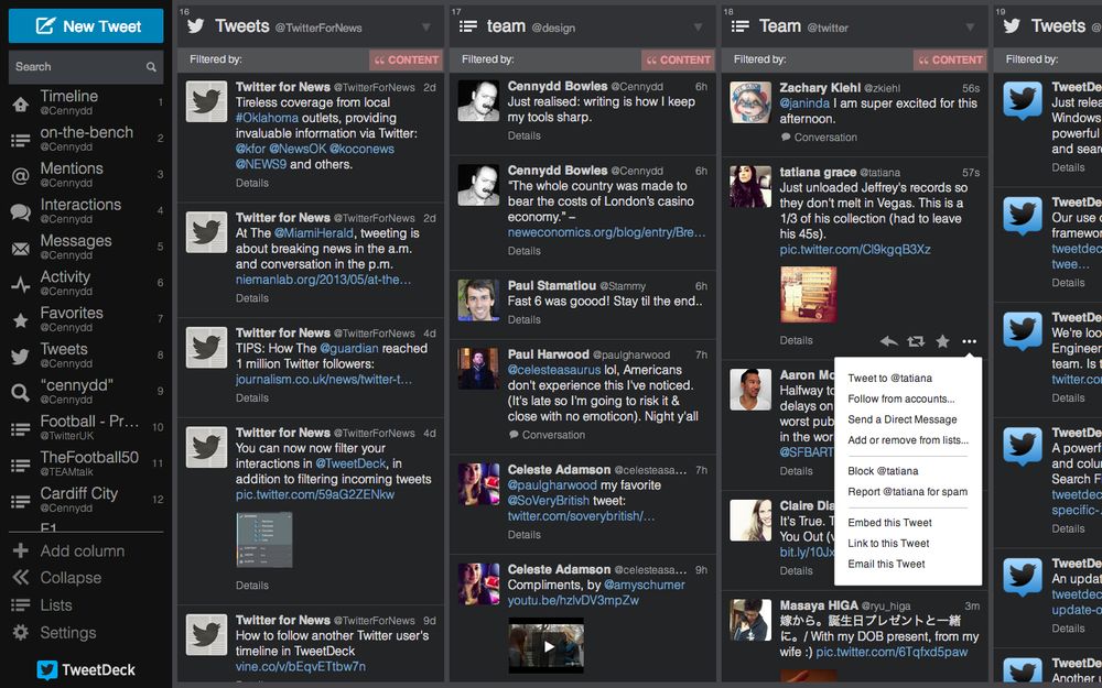 Old twitter deck version with multiple timelines 