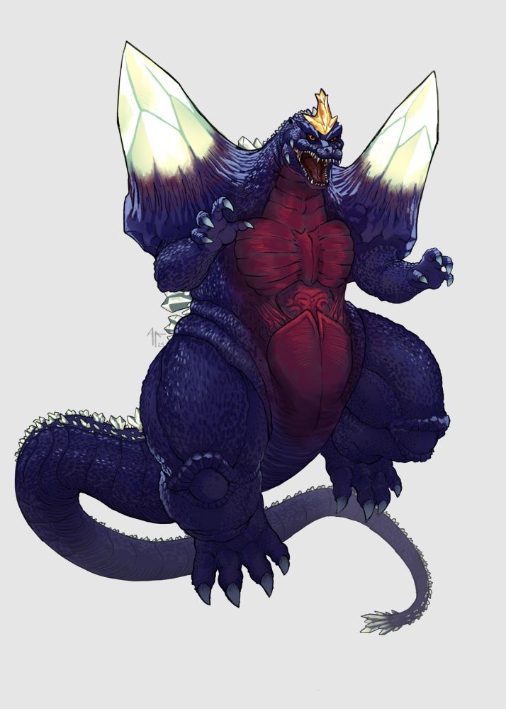 Digital illustration of SpaceGodzilla floating using his telekineses. 