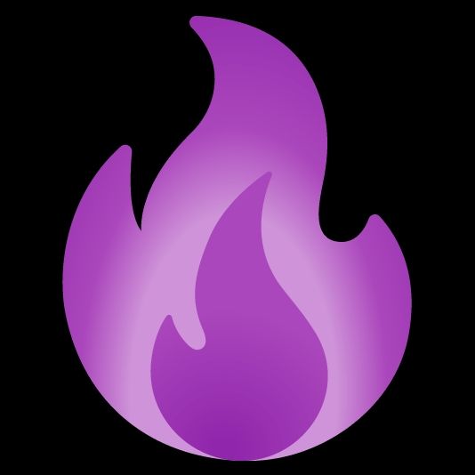 Mashup des emojis cœur violet et flamme. Le résultat est une flamme violette.