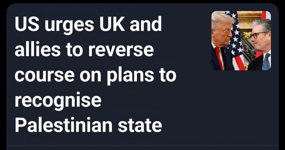 A news headline saying US urging countries not to recognise Palestine as a state. 