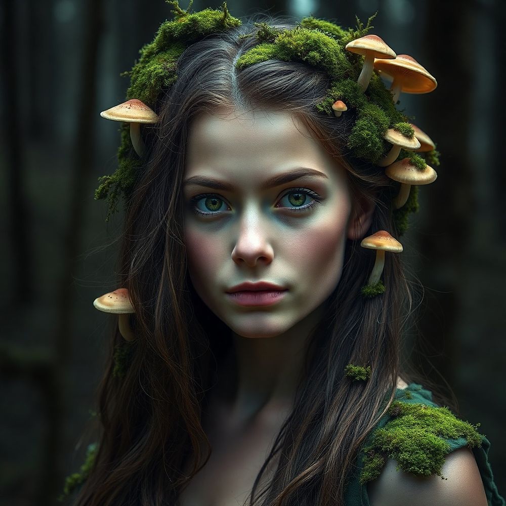 #AI #art #female #queen #forest #moss #mushrooms
