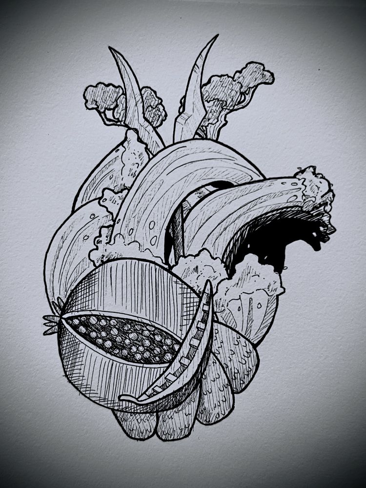 Underworld symbols in the shape of heart drawing