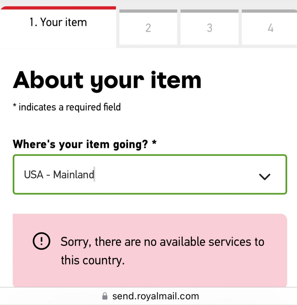 royal mail website says no available services to deliver a letter to US from UK. 