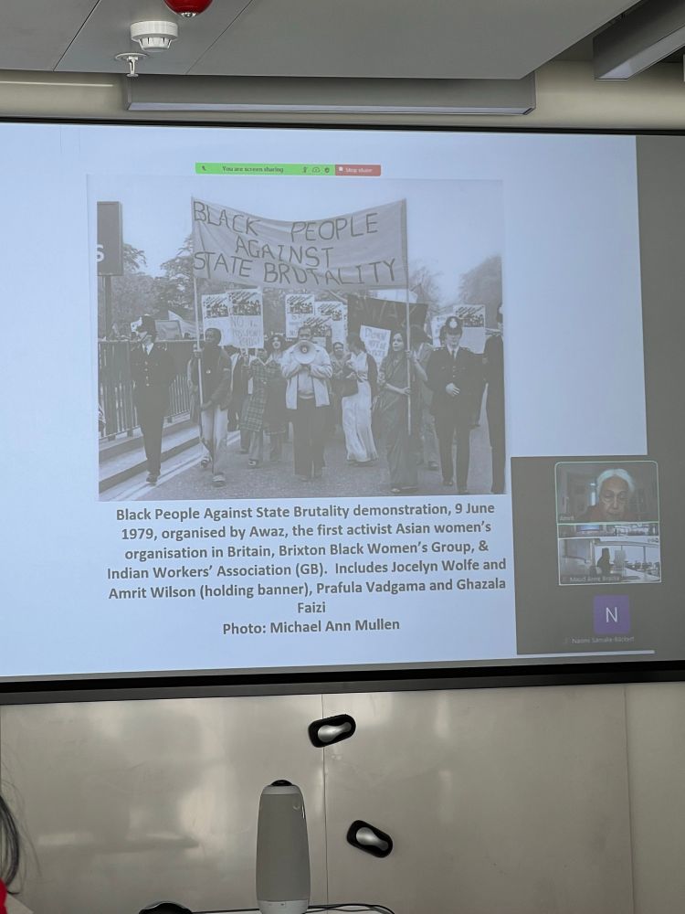 Photograph of PowerPoint slide showing photograph of Black People Against State Brutality demonstration 1979. 