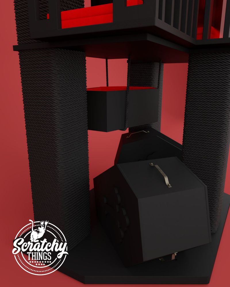 The bottom part of the cat goth Scratcher. All black with 3 cat coffin shaped cat beds