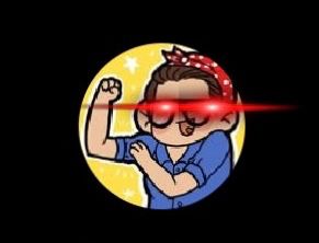 Obnoxiously Pitt Girl’s avatar (a drawing of her as Rosie the riveter with glasses) with Dark Brandon laser eyes superimposed over it 
