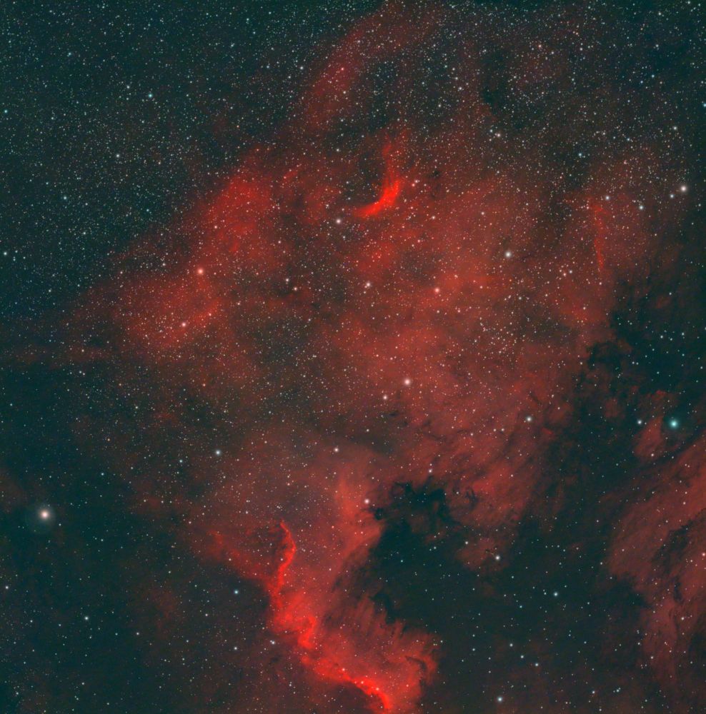 The North America Nebula (NGC 7000), image by Josh Bloch, acquired 6/14/2025, and processed 6/15/2025. First light on new Askar SQA55.