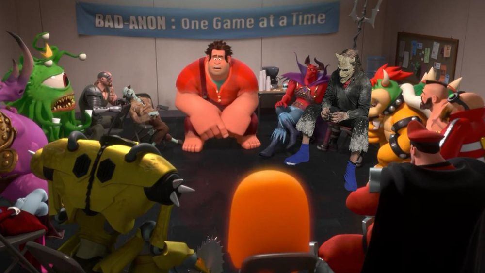 The bad guy support group from wreck it Ralph but black phone guy is there too 