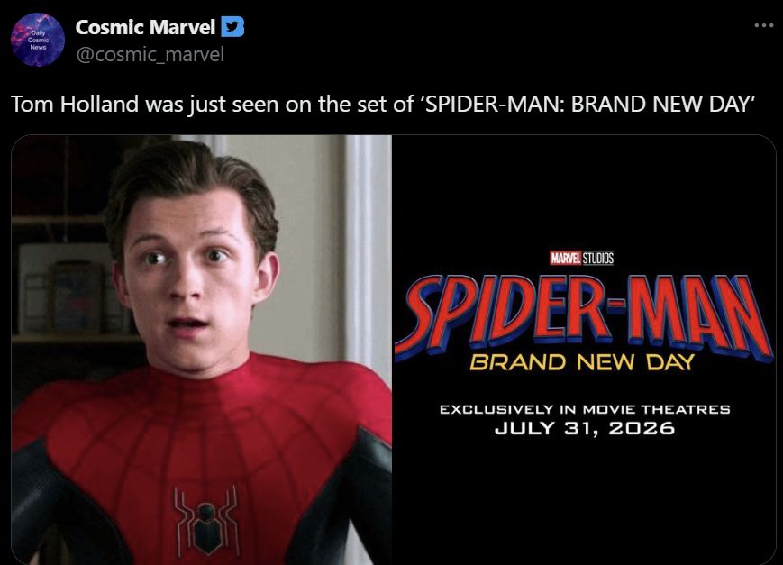 Tom Holland was just seen on the set of 'SPIDER-MAN: BRAND NEW DAY'