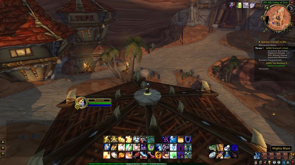 my season of discovery priest standing on top of orgrimmar bank. the city is empty 